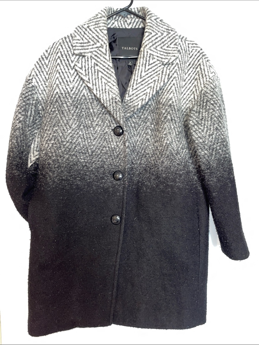 Talbots Black and Gray Wool Ombre Herringbone Coat Sz 8